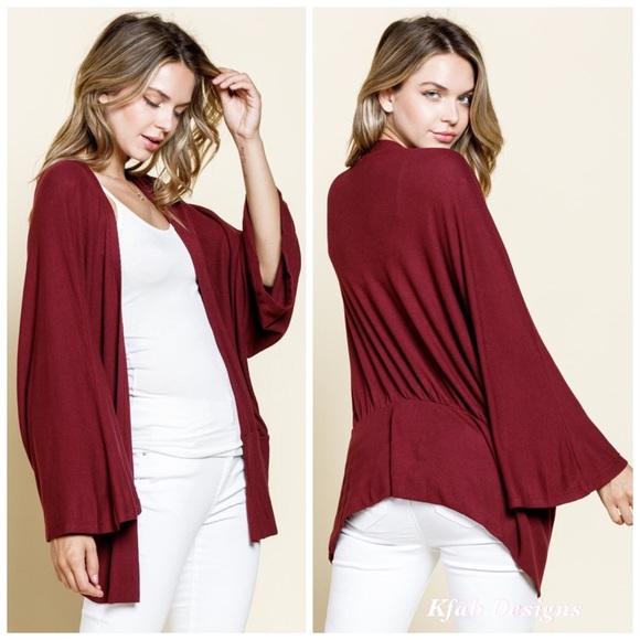 LAST! Knit Dolman Bell Sleeve Burgundy Open Cardigan! - Picture 3 of 5